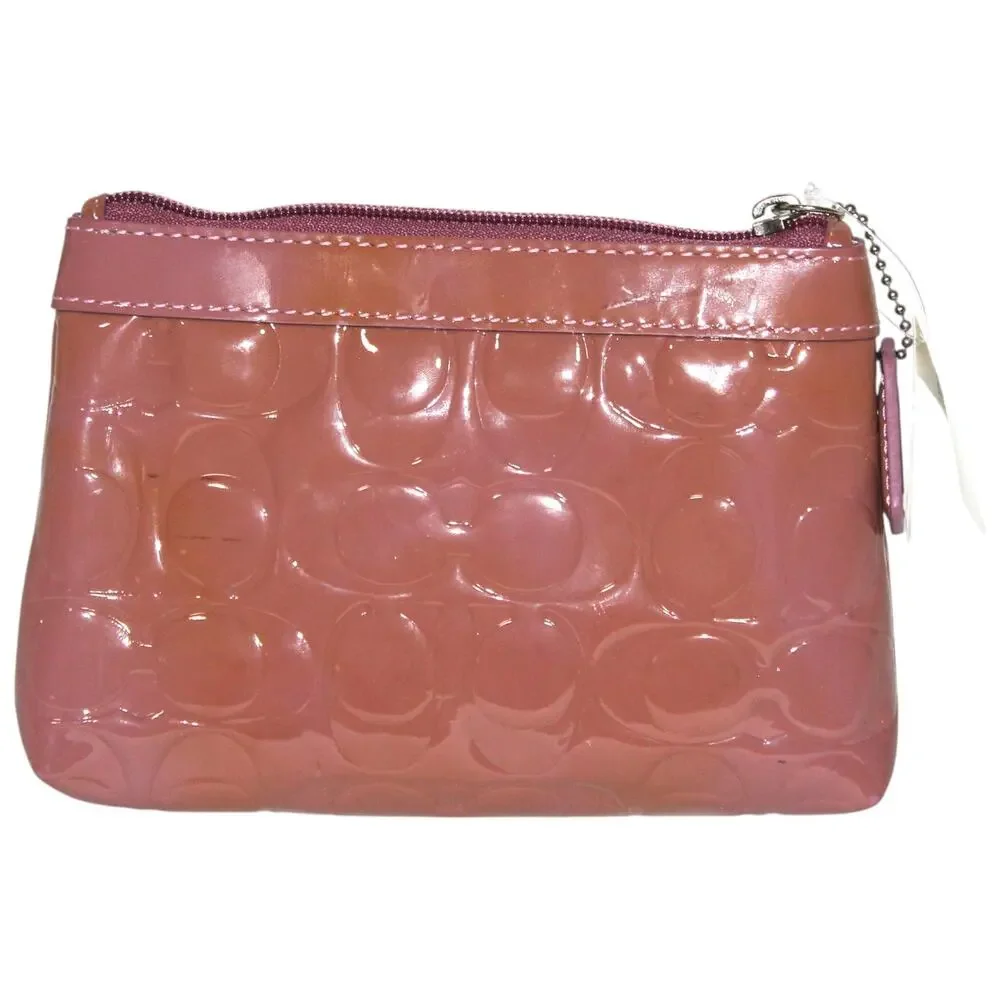 Coach Pink Zippered Pouch Embossed Logo Print NWT